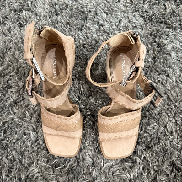 Vince Camuto Braided Buckle Ankle High Wedge Sandals in Beige, Size 5.5 - Picture 2 of 5